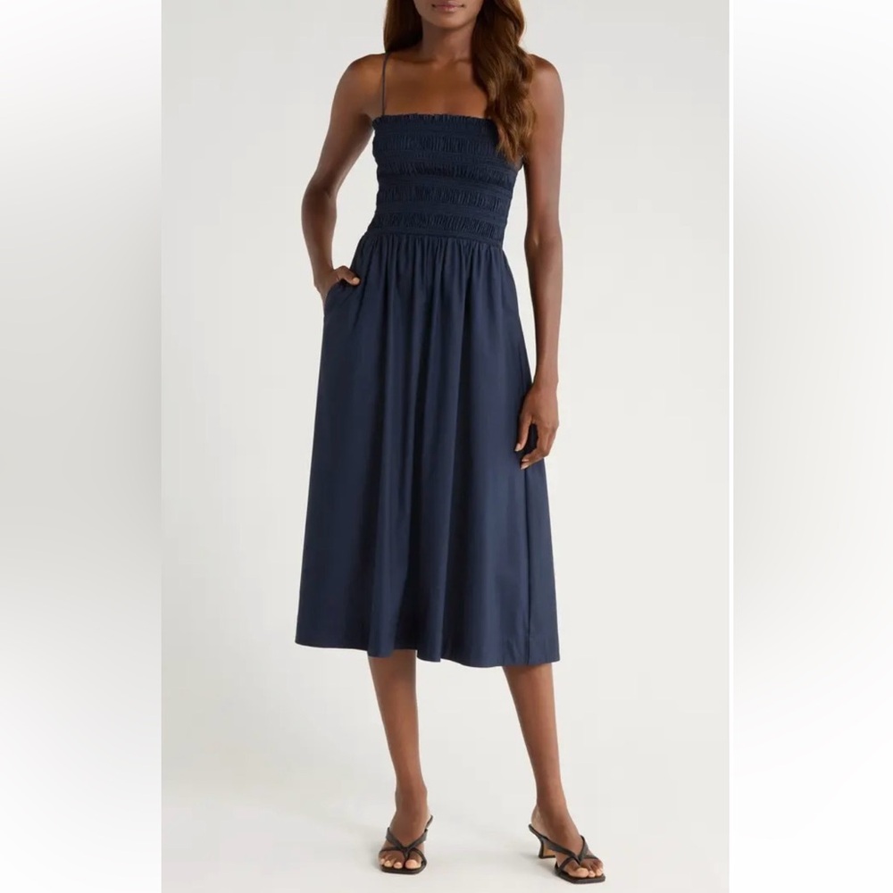 Reformation Kerrie Smocked Cotton Blend Midi Dress